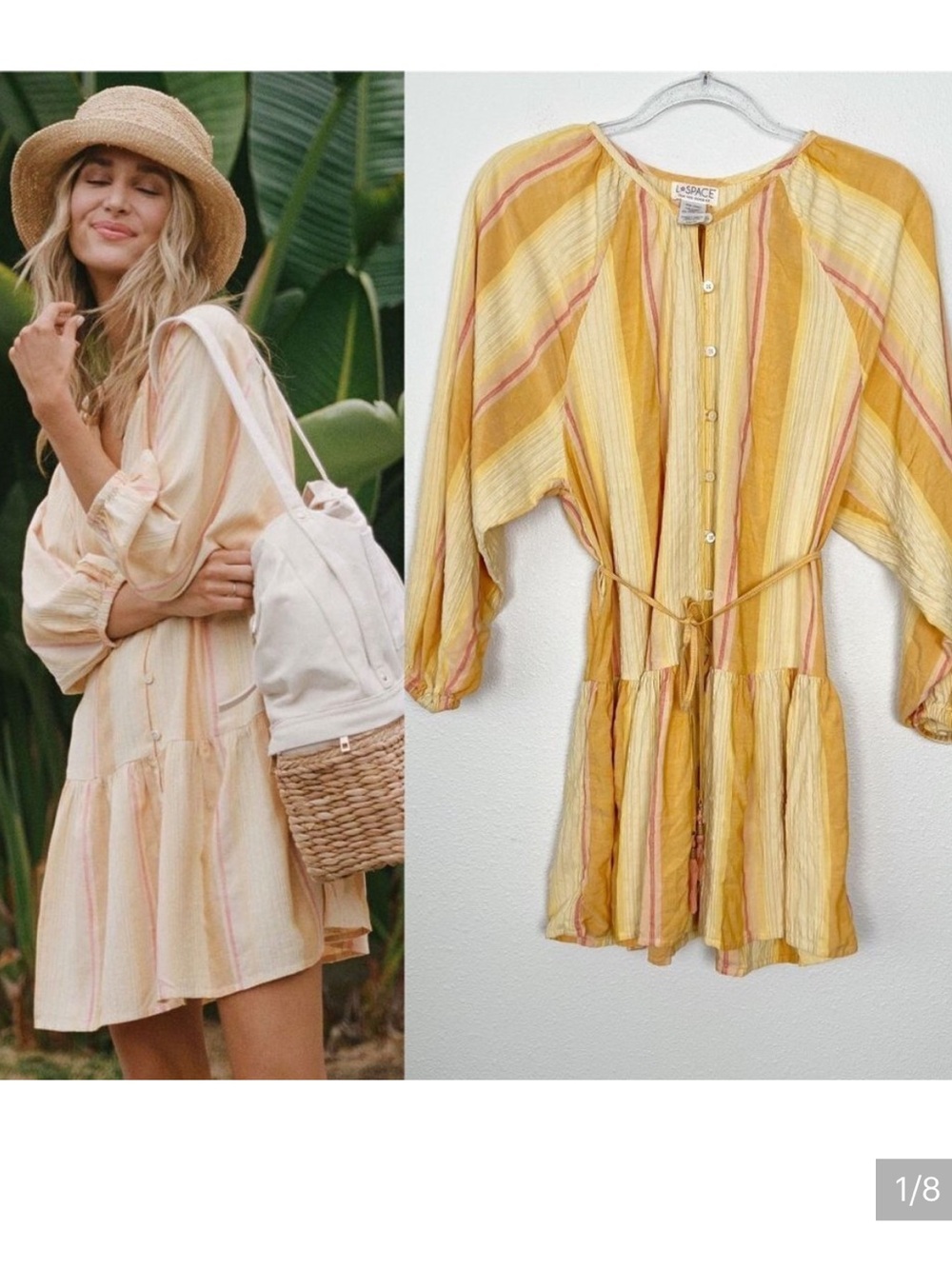 l*space Yellow Pink Striped Button-Front Mini Dress